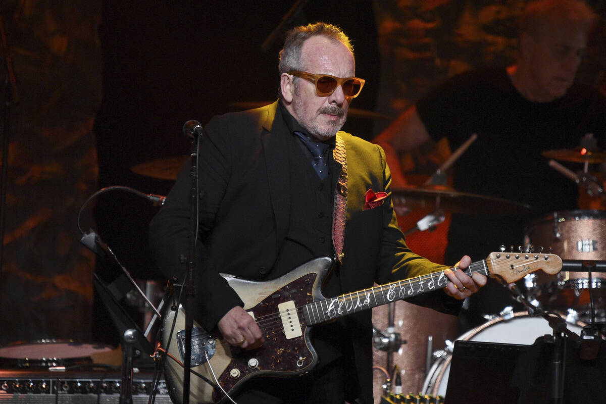 Elvis Costello at the Pre-Grammy Gala on Saturday, Feb. 4, 2023, at the Beverly Hilton Hotel in ...