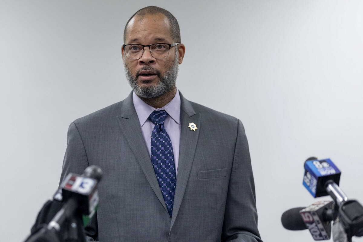 Nevada Attorney General Aaron Ford announced Tuesday, March 28,, 2023, that two men were arrest ...