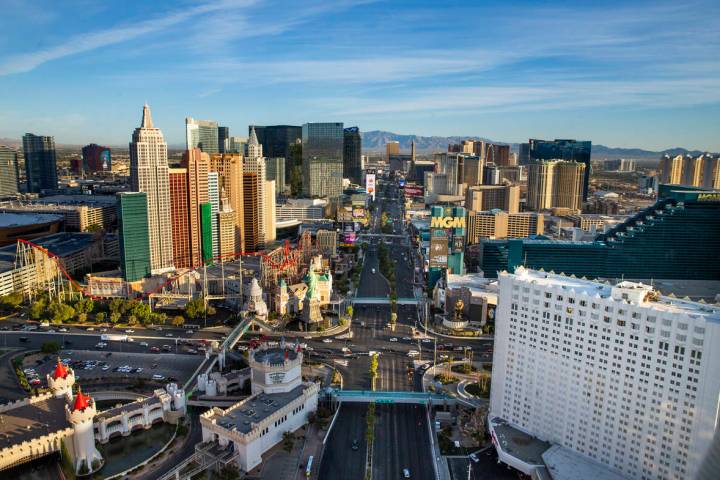 The Las Vegas Strip is seen in an aerial photo taken Wednesday, Oct. 16, 2019. (L.E. Baskow/Las ...