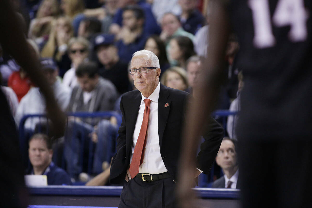 San Diego State head coach Steve Fisher watches during the first half of an NCAA college basket ...