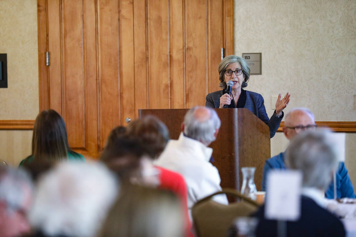 Roberta Sabbath addresses guests at a Seder Passover meal at the Foundations Building at UNLV i ...