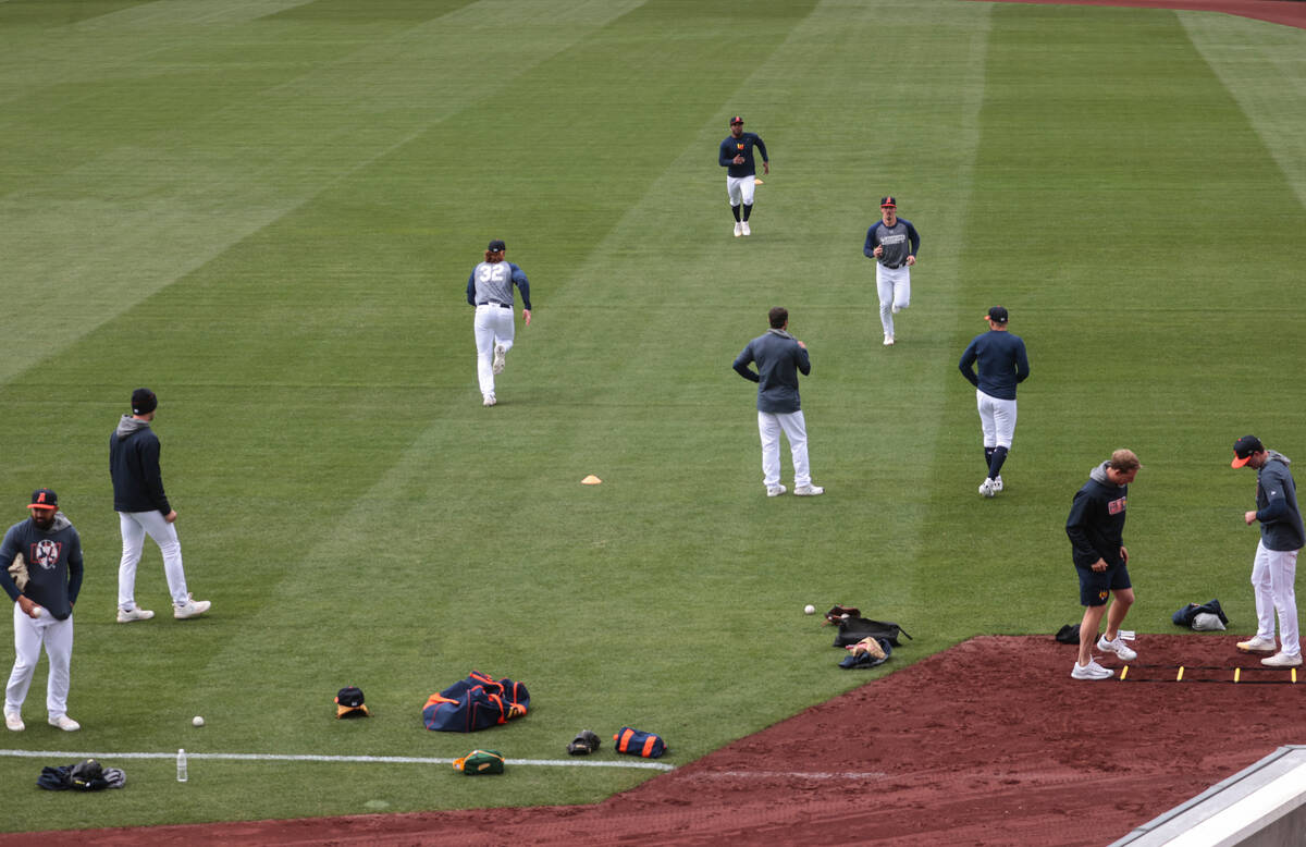 Las Vegas Aviators players work out during media day at Las Vegas Ballpark in Downtown Summerli ...