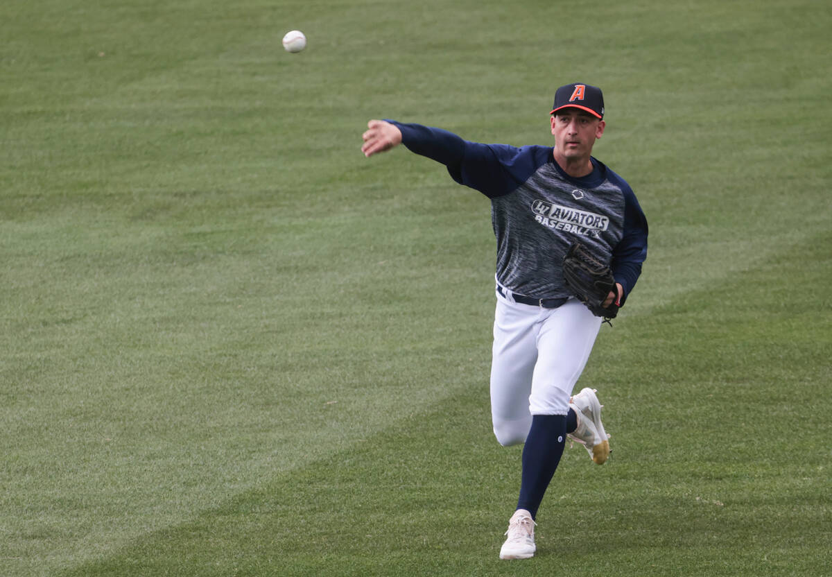 Las Vegas Aviators pitcher Joseph Wieland pitches during a media day practice at Las Vegas Ball ...