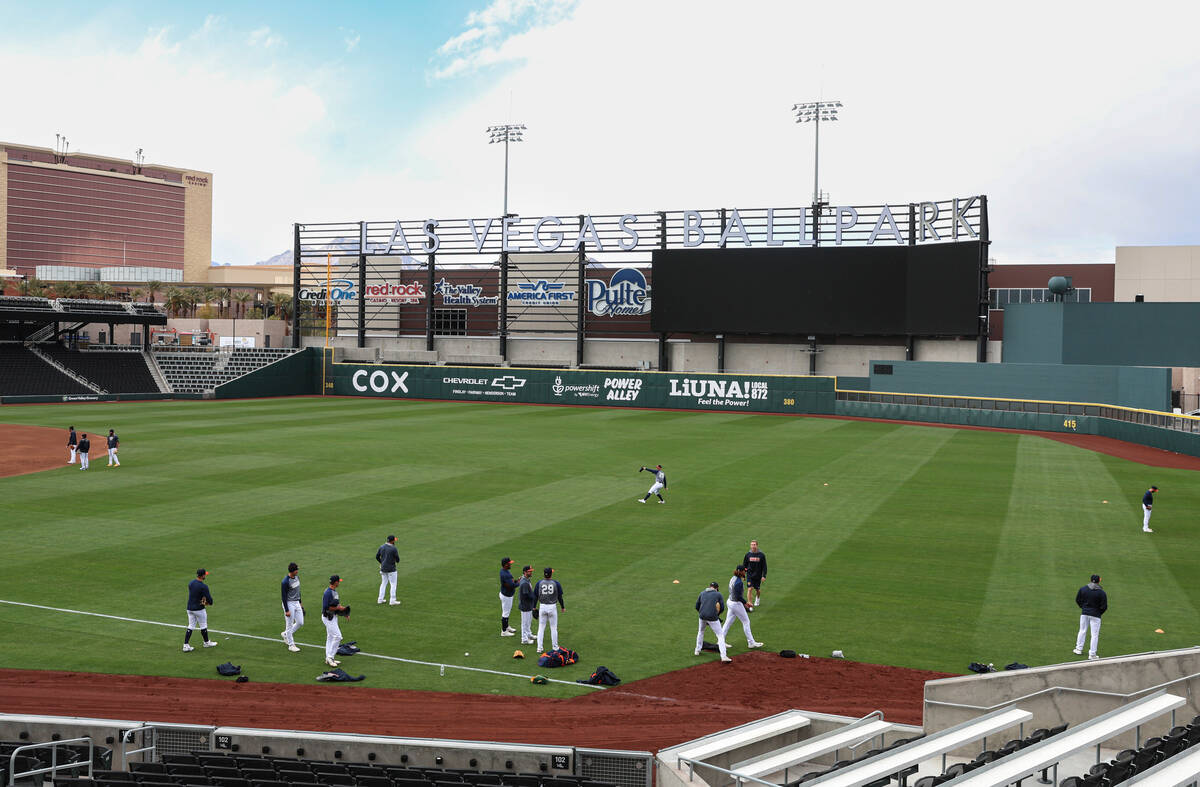 Las Vegas Aviators players practice during media day at Las Vegas Ballpark in Downtown Summerli ...