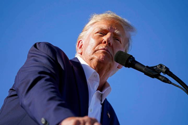 Former President Donald Trump speaks at a campaign rally at Waco Regional Airport, Saturday, Ma ...