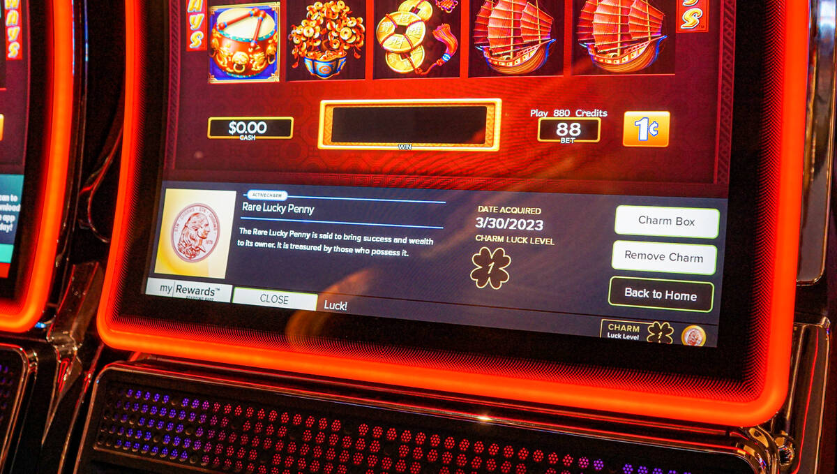 An STN Charm is displayed on a slot machine. Station Casinos debuted a new program that rewards ...