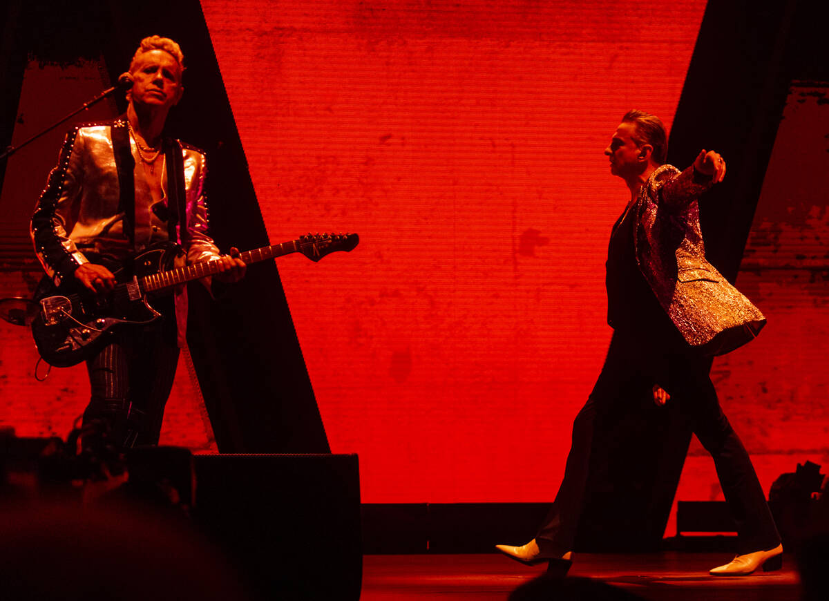 Martin Gore, left, and Dave Gahan of Depeche Mode perform at T-Mobile Arena on Thursday, March ...