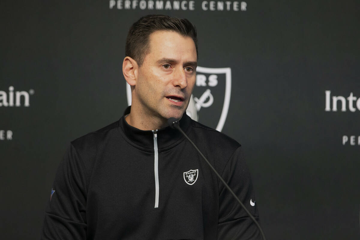 Raiders general manager Dave Ziegler speaks to media during a news conference on Wednesday, Apr ...