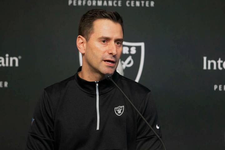Raiders general manager Dave Ziegler speaks to media during a news conference on Wednesday, Apr ...