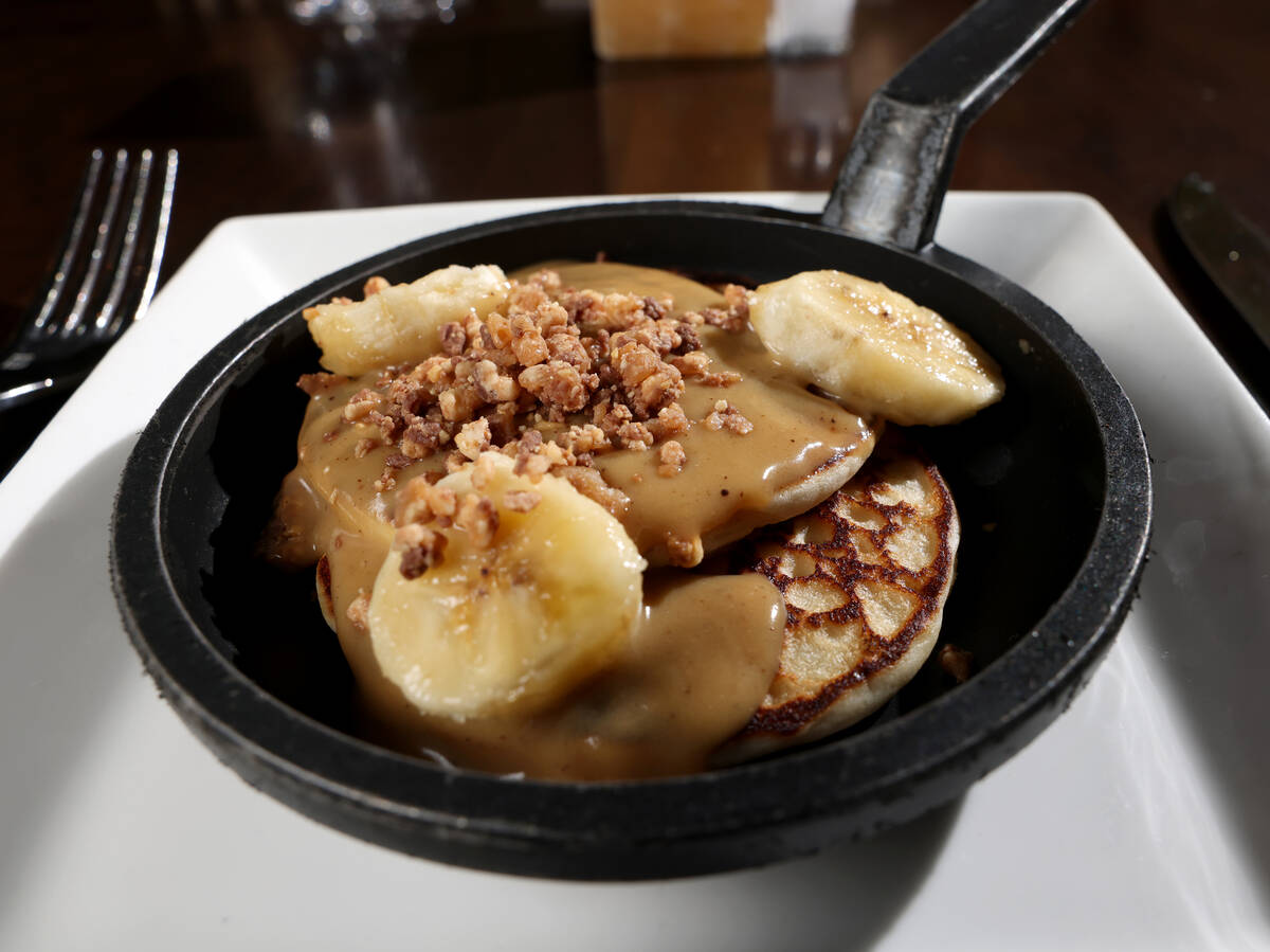 Snickers Pancakes with Bananas Fosters small plate at La Cave Wine & Food Hideaway at Wynn ...