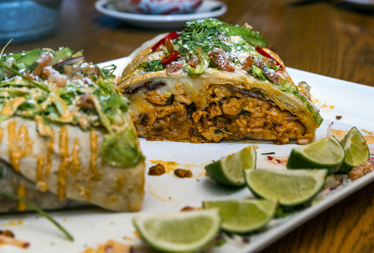 The 5-pound Dos Manos Burrito from Borracha Mexican Cantina in Green Valley Ranch on Wednesday, ...