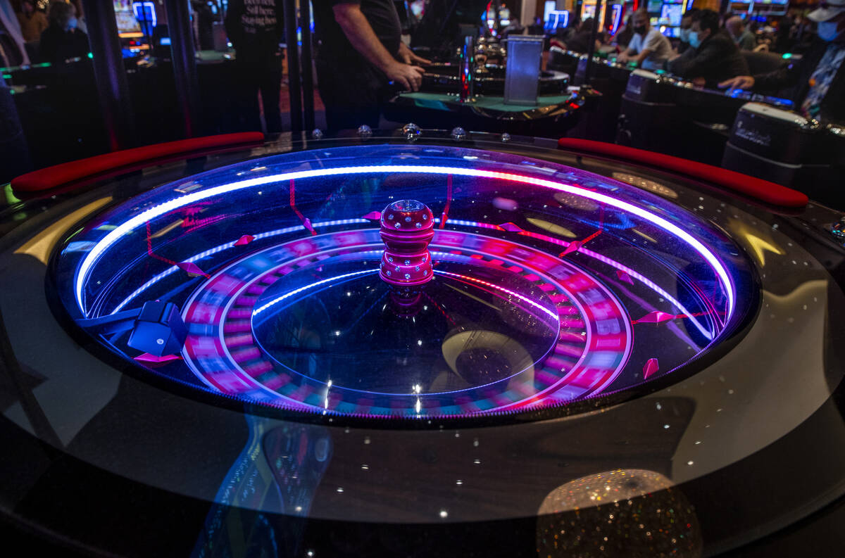 A roulette wheel spins at Red Rock Casino in 2021 in Las Vegas. (L.E. Baskow/Las Vegas Review-J ...