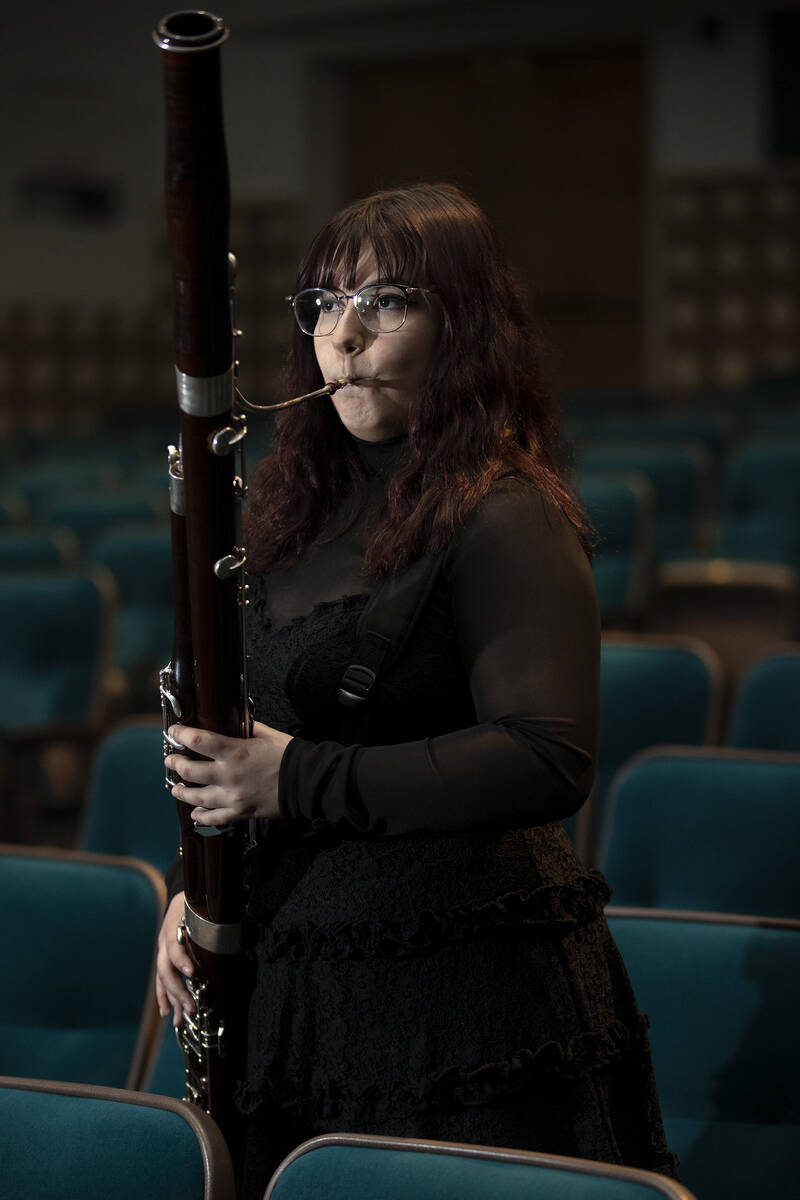 Cassandra Valenti plays her her bassoon at the Las Vegas Academy of the Arts Performing Arts Ce ...