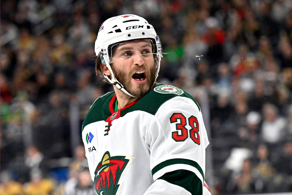 Minnesota Wild right wing Ryan Hartman (38) reacts after a penalty was assessed against him dur ...
