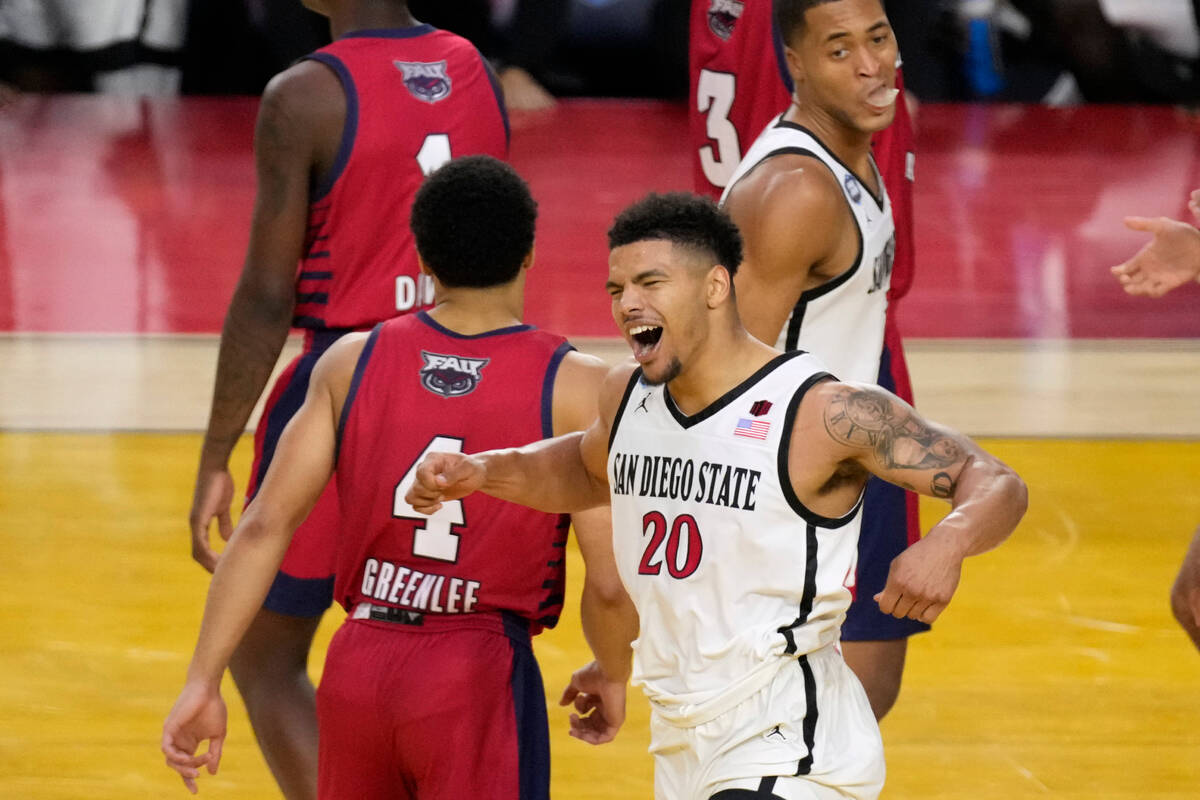 San Diego State guard Matt Bradley (20) reacts to a play during the second half of a Final Four ...