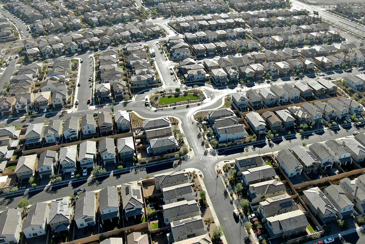 An aerial view of housing developments east of Boulder Highway on Warm Springs Road on Thursday ...