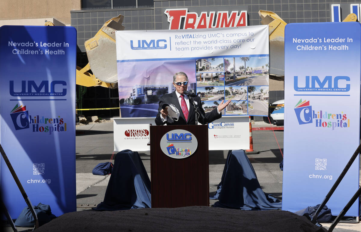 University Medical Center Governing Board Chairman John O' Reilly speaks during a groundbreakin ...