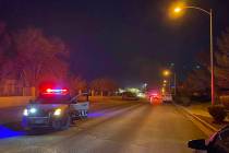 Las Vegas police investigate a homicide on the 600 block of East Hammer Lane on Saturday, April ...