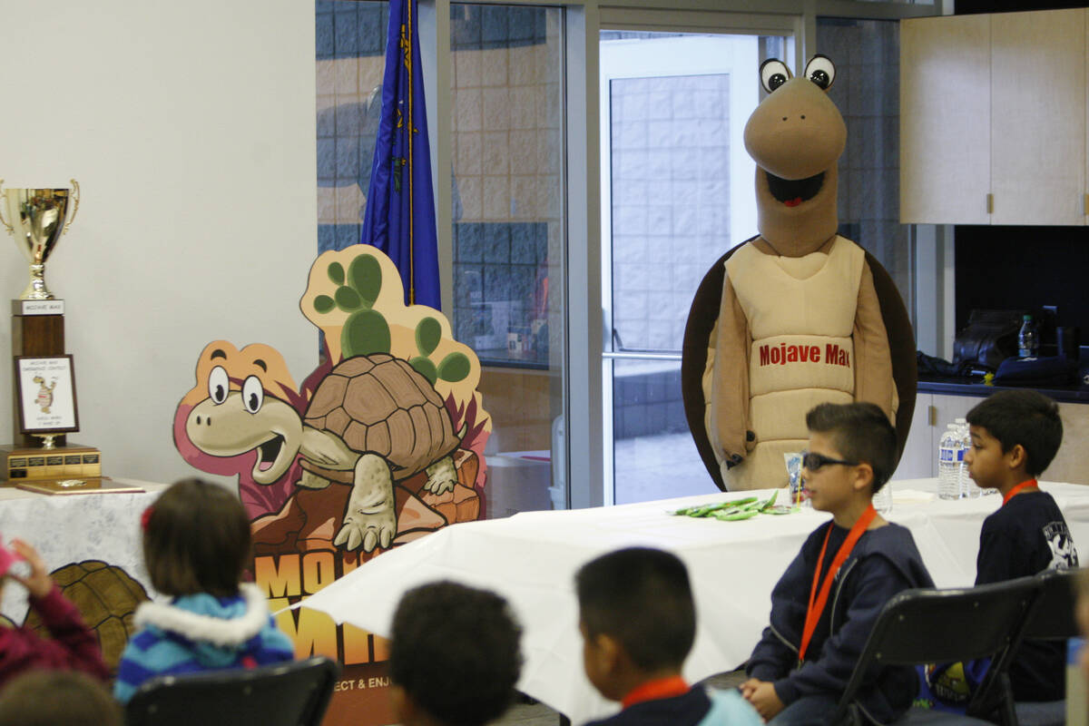 Students from Quest Academy participate during an event to celebrate the winner of the Mojave M ...