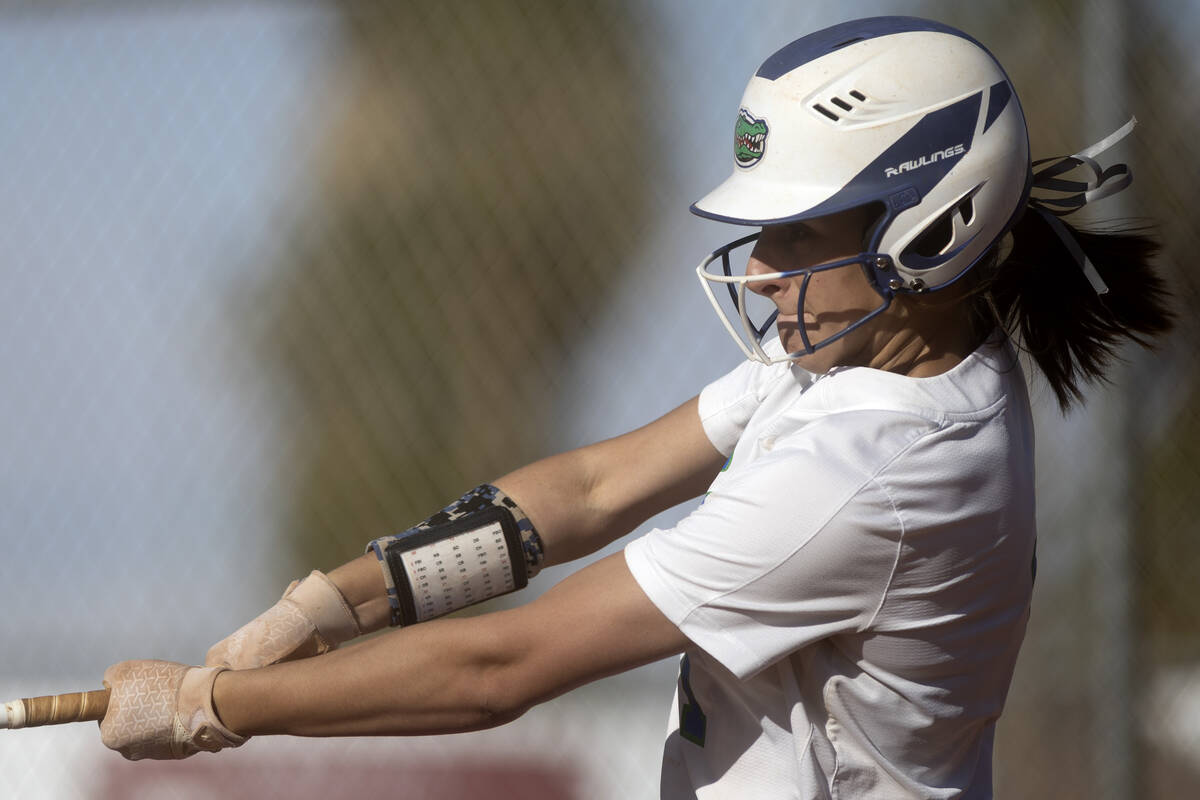 Green Valley’s Avari Morris swings during a high school softball game against Faith Luth ...