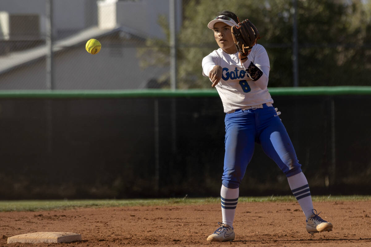 Green Valley’s Liliana Esparza throws in field during a high school softball game agains ...