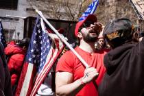 A person yells in support for former President Donald Trump during a protest held in Collect Po ...