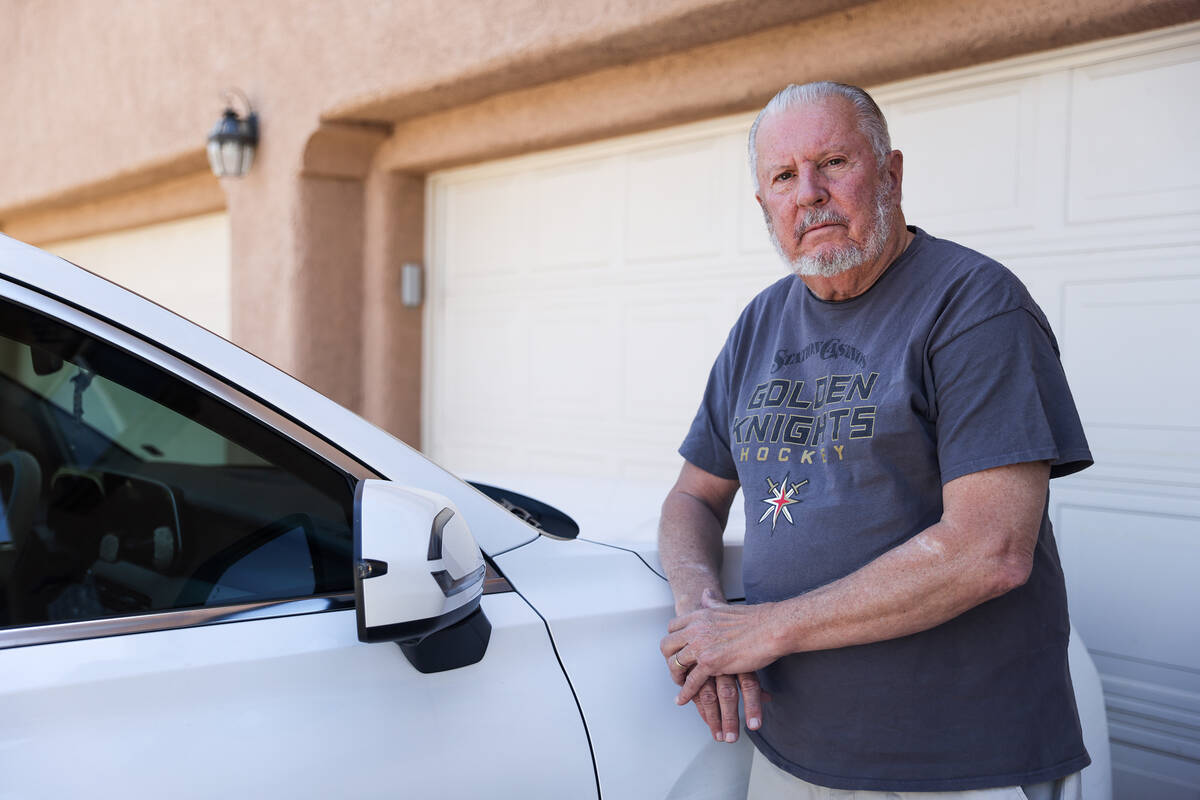 Bruce Kehring, a former ride share driver, outside his home in Henderson, Thursday, April 20, 2 ...