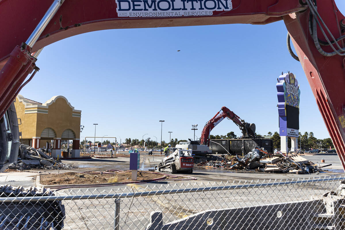 Crews work on the demolition of the Fiesta Rancho on Thursday, April 6, 2023, in North Las Vega ...