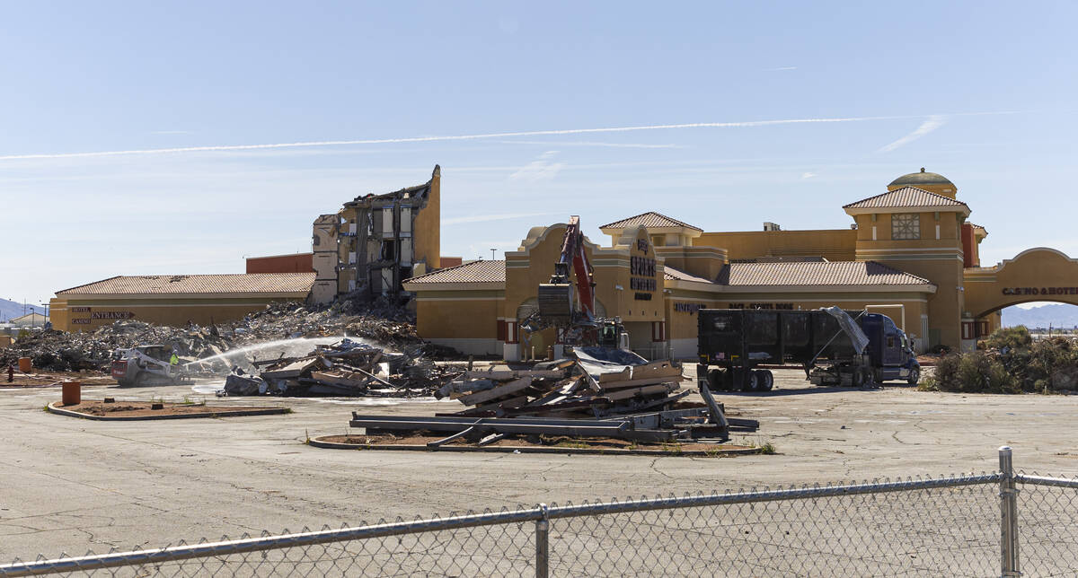 Crews work on the demolition of the Fiesta Rancho on Thursday, April 6, 2023, in North Las Vega ...