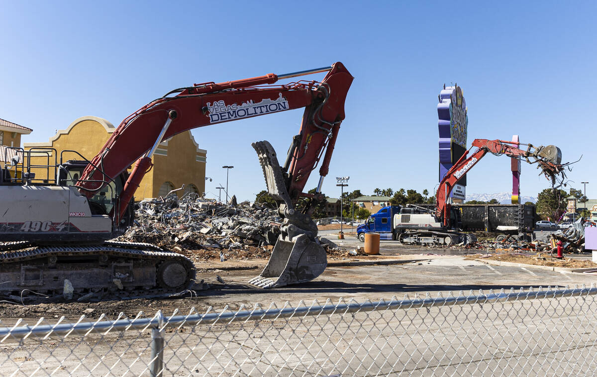 Crews work on the demolition of the Fiesta Rancho on Thursday, April 6, 2023, in North Las Vega ...