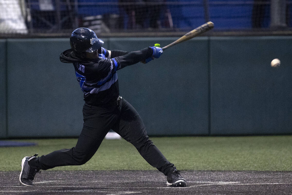 Basic outfielder Marcus Troyano bats during a high school baseball championship game against Bi ...