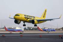 A Spirit Airlines plane takes flight from Harry Reid International Airport in Las Vegas, Tuesda ...