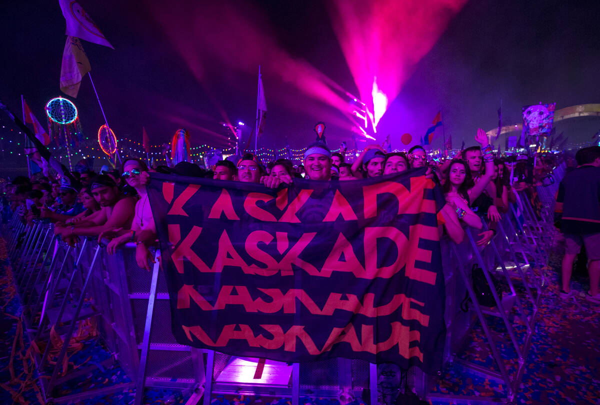 Festivalgoers party to the sounds of American DJ Kaskade on day one of the Electric Daisy Carni ...
