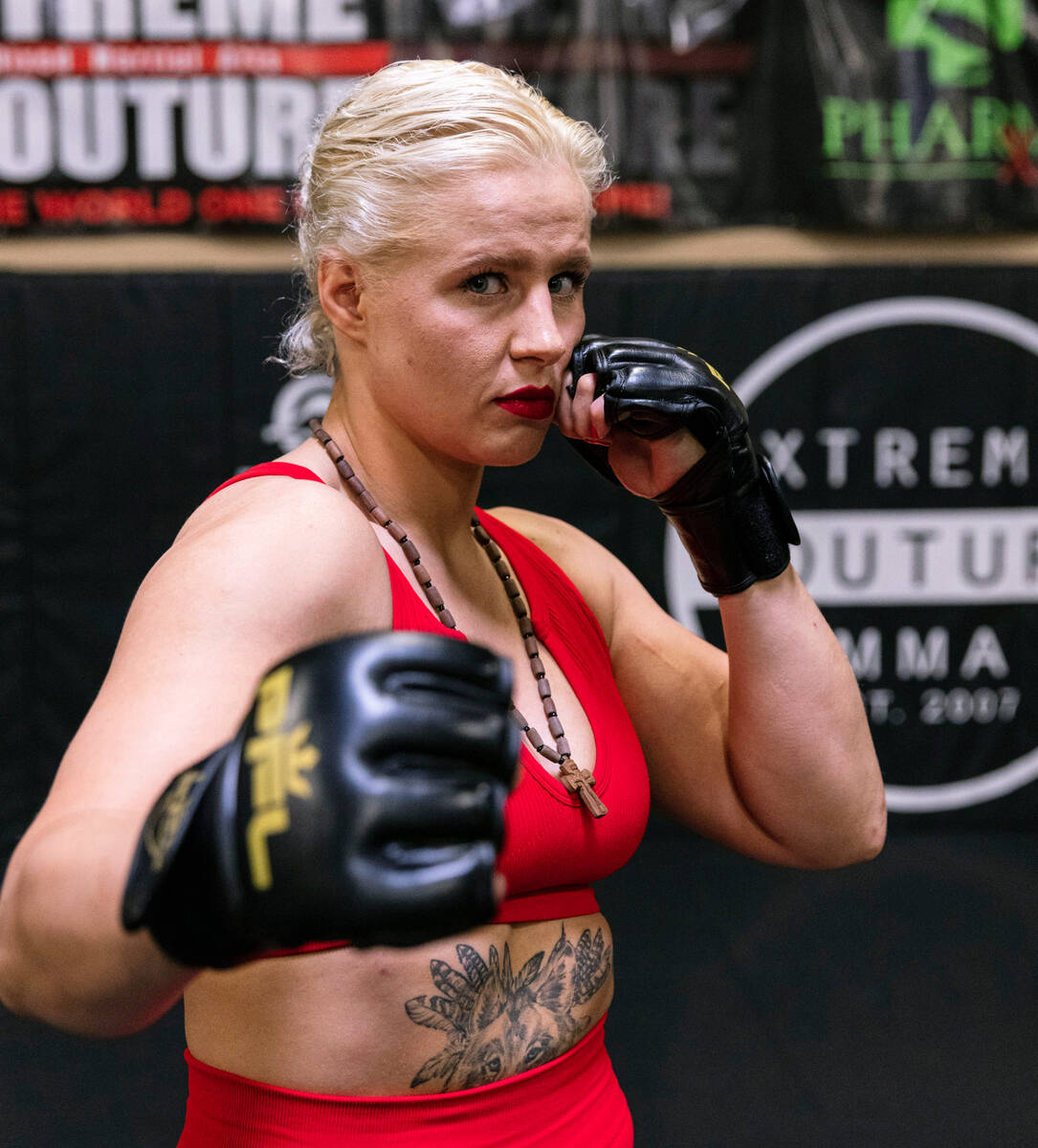 Olena Kolesnyk, a Pro MMA fighter from Ukraine, poses for a photo at Xtreme Couture Mixed Marti ...
