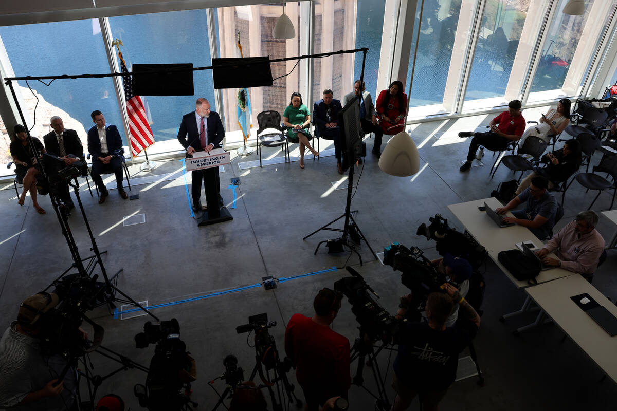 Deputy Secretary of Interior Tommy Beaudreau speaks during a news conference at Hoover Dam outs ...