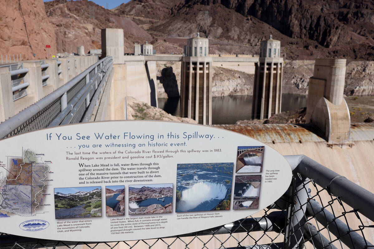The Arizona spillway at Hoover Dam outside of Boulder City Tuesday, April 11, 2023. The U.S. Go ...