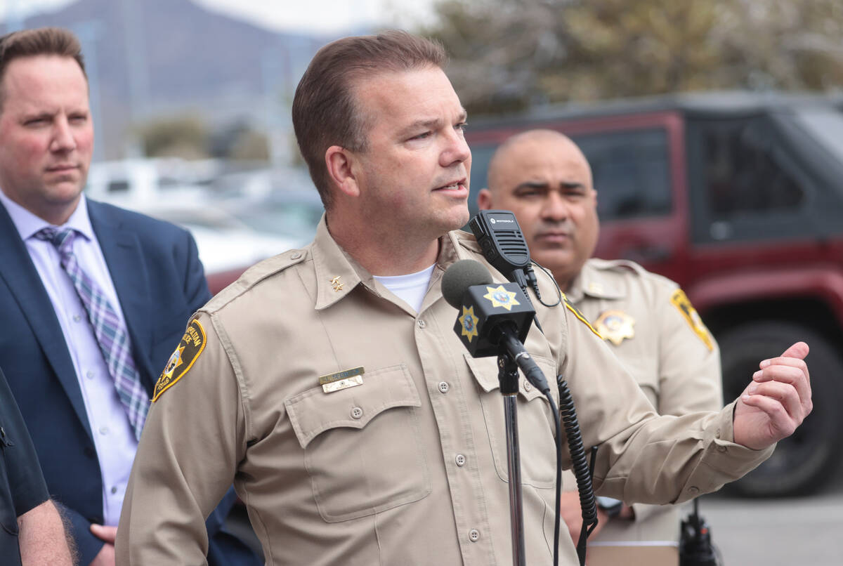 Assistant Sheriff Jim Seebok speaks outside of Shadow Ridge High School on Wednesday, March 29, ...