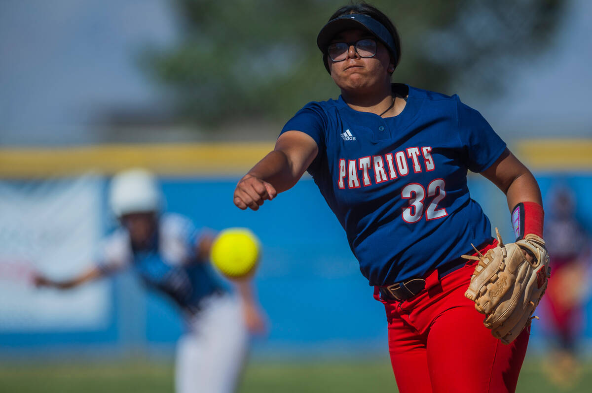 Liberty pitcher Joei Luevanos lets go of another pitch against Centennial in the first inning d ...