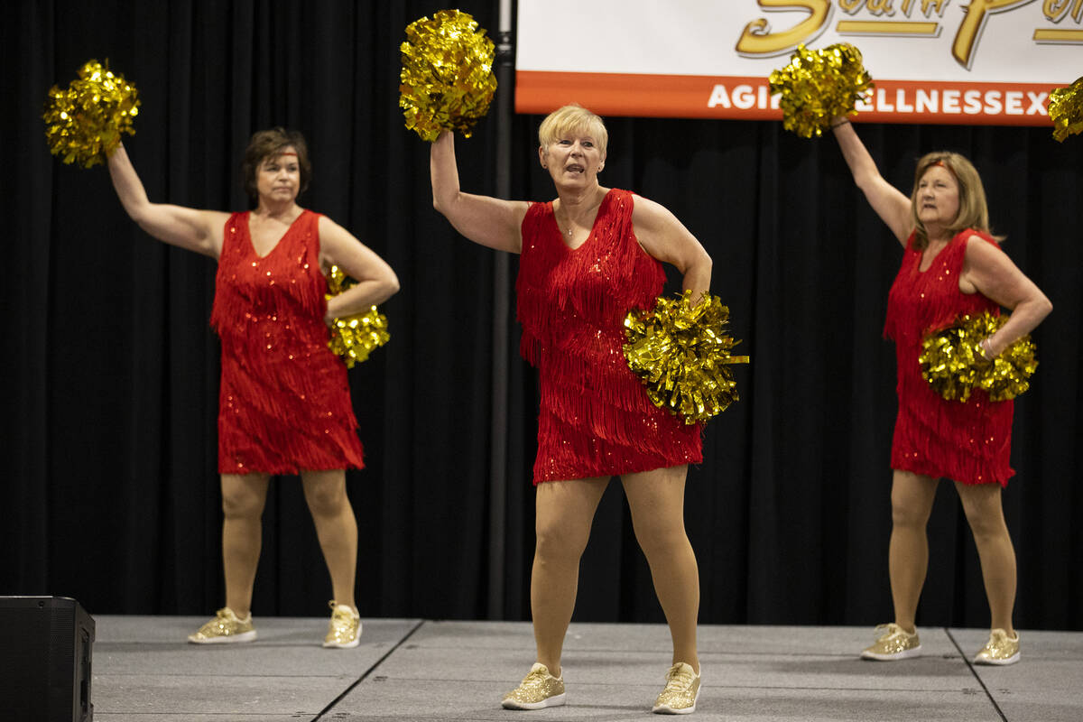 Cynthia Hunt, from left, Belinda Potts, and Cheryl Cortez, members of the Vegas Golden Gals, a ...