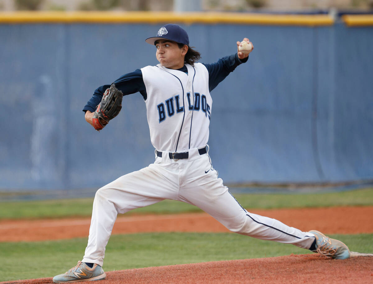Centennial's pitcher Tim Larkin (20) delivers during the seventh inning of a baseball game agai ...