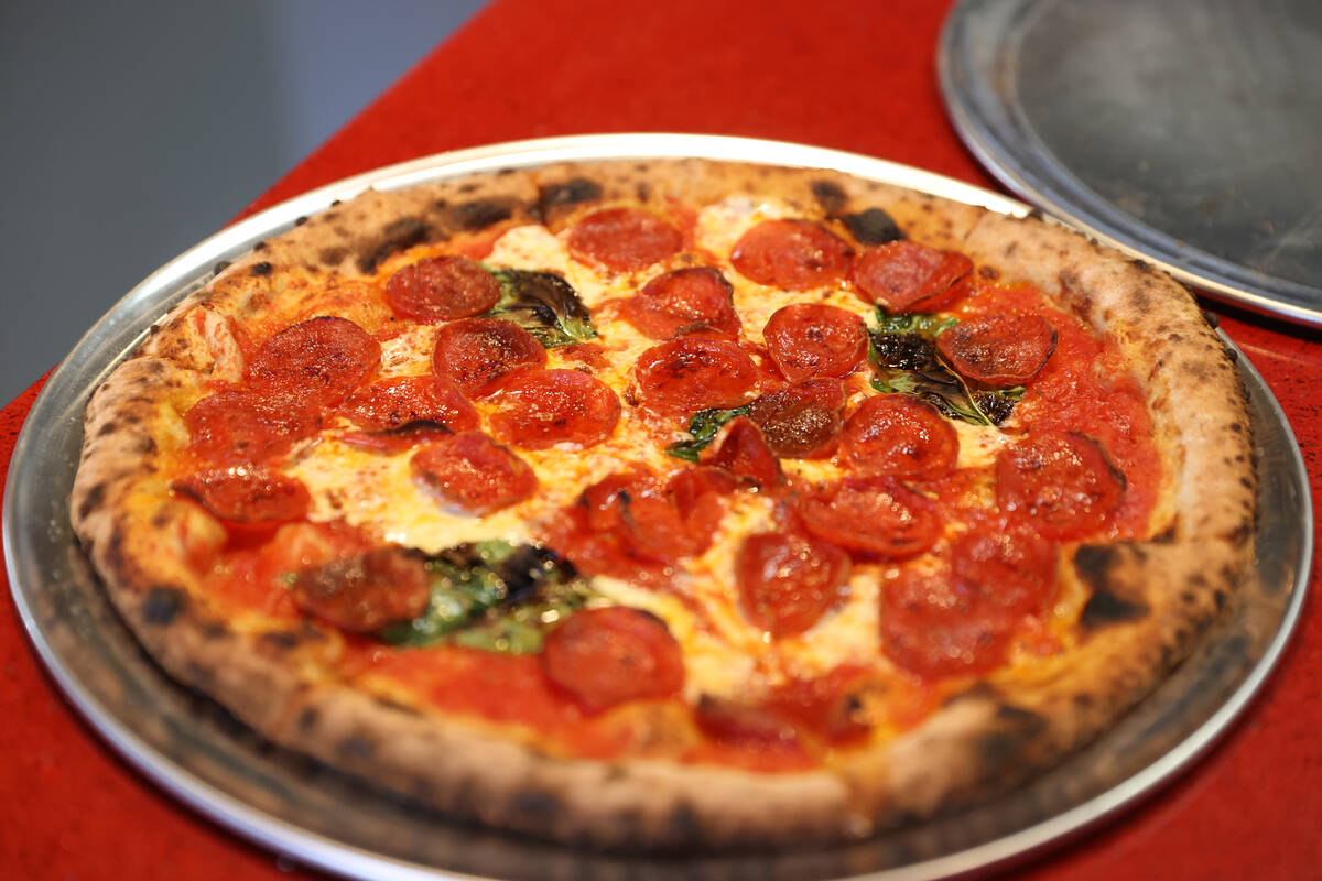 A pepperoni pizza from Yukon Pizza at Vegas Test Kitchen in Las Vegas on Saturday, Dec. 12, 202 ...