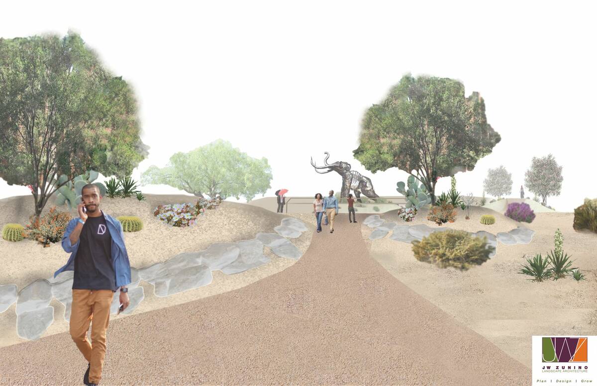 An artist rendering of Monumental Mammoth Plaza, where the 18-foot-tall sculpture will be on di ...