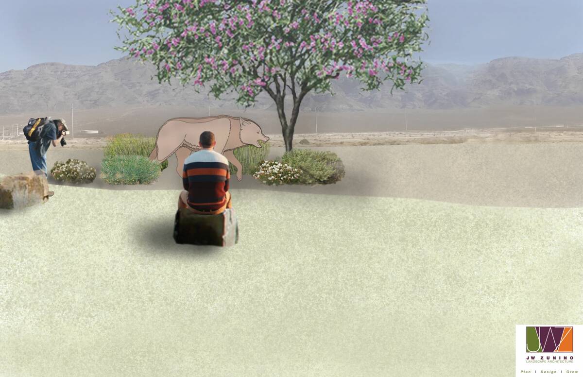 An artist rendering of a spot along Megafauna Trail, where visitors will see life-size renderin ...
