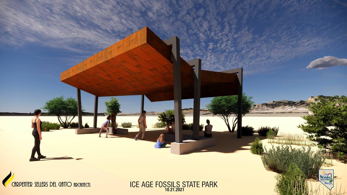 An artist rendering of a shade structure for the Ice Age Fossils State Park trail system. (Cour ...