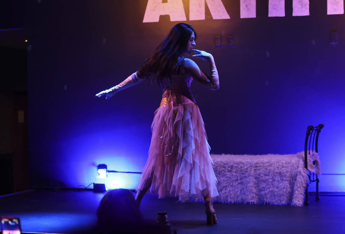 Burlesque artist Lyra Angels performs during Secret Circus at Artifice on Thursday, Feb. 23, 20 ...