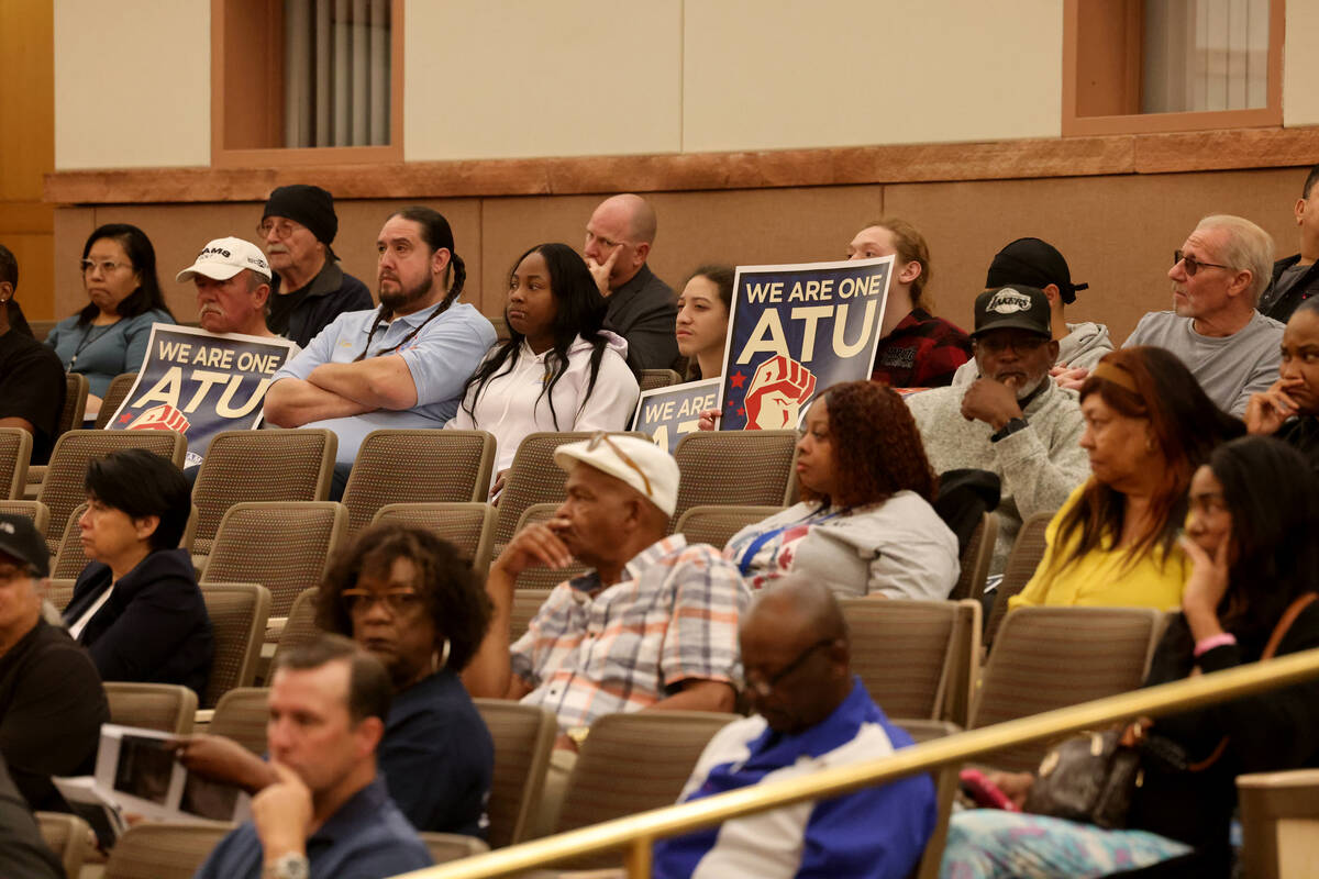 Members of the Amalgamated Transit Union, Local 1637, and supporters attend a meeting of the Re ...
