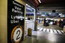 The area for ride-hailing services Uber and Lyft in the garage at Harry Reid International Airp ...