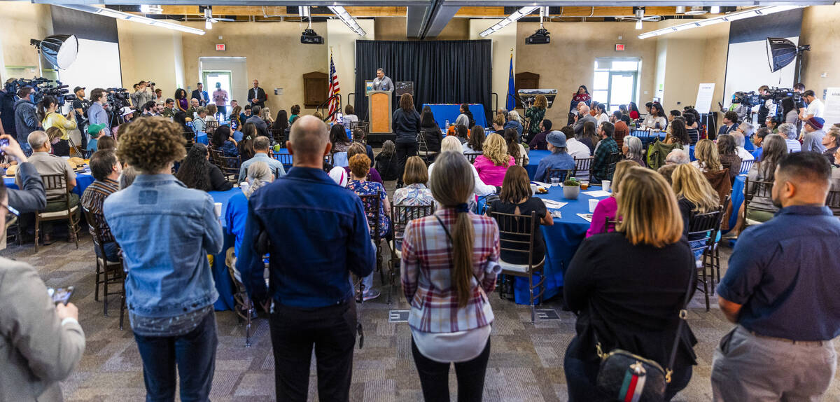 Shan Lewis, Vice Chairman of the Fort Mojave Tribal Council, speaks to leaders, Nevada tribal m ...