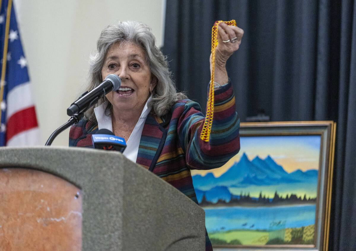 Congresswoman Dina Titus speaks about the significance of her Hunaak, a beaded necklace adorned ...