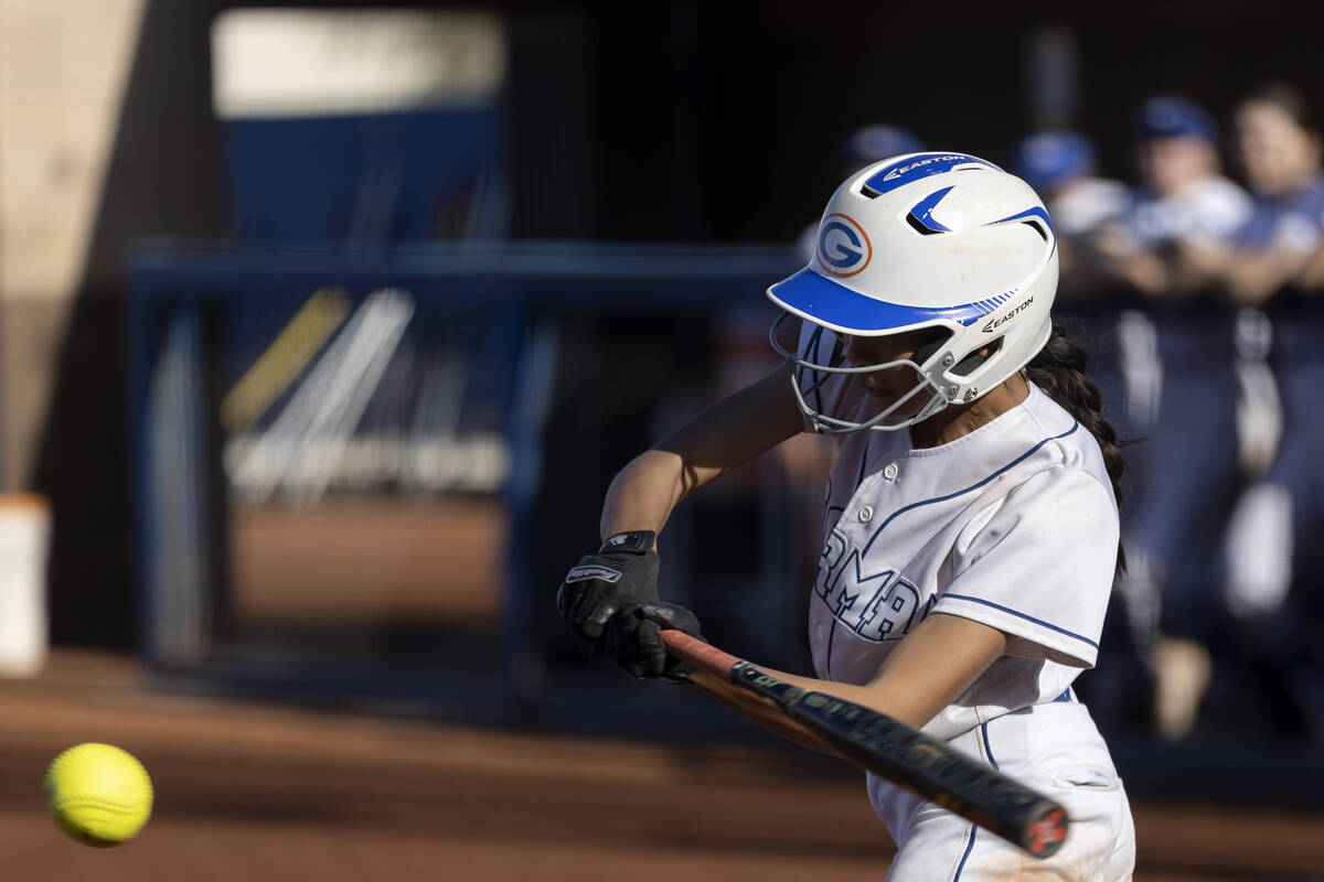 Bishop Gorman’s Brooklyn Hicks bats against Tech during a high school softball game at B ...
